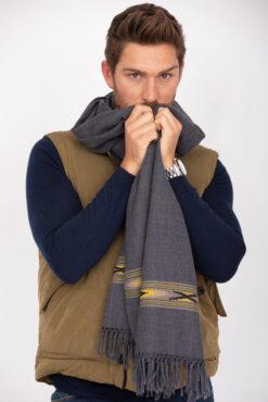 Oversize Men's Blanket Scarf Merino Wool Takhi Charcoal Grey 75 X 200cm