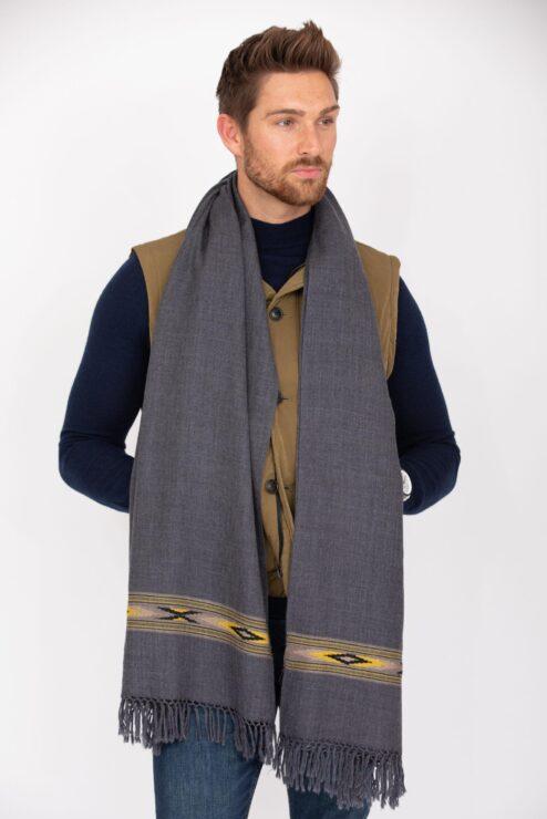 Oversize Men's Blanket Scarf Merino Wool Takhi Charcoal Grey 75 X 200cm