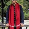 Oversize Men's Blanket Scarf Merino Wool Takhi Red 75 X 200cm
