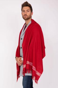 Oversize Men's Blanket Scarf Merino Wool Takhi Red 75 X 200cm