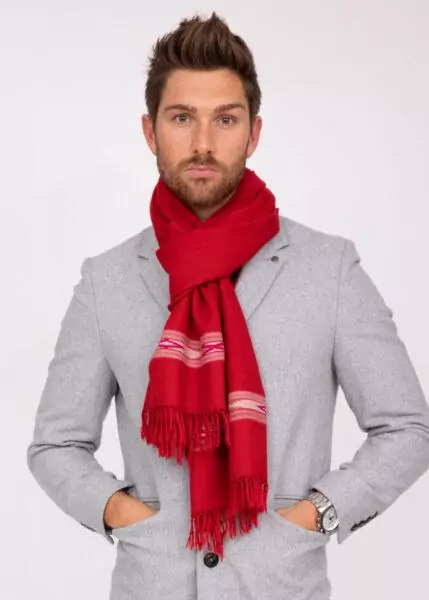 Oversize Men's Blanket Scarf Merino Wool Takhi Red 75 X 200cm