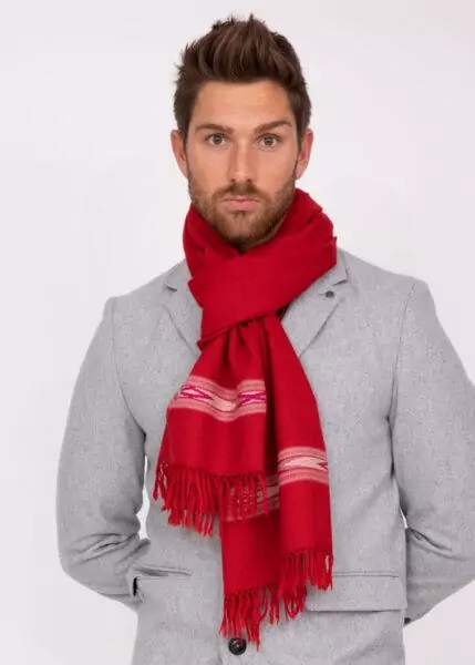 Oversize Men's Blanket Scarf Merino Wool Takhi Red 75 X 200cm