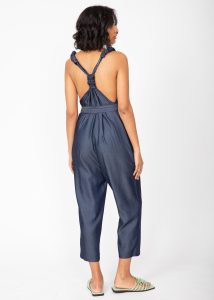 Racer Back Cropped Jumpsuit in Denim Blue – likemary