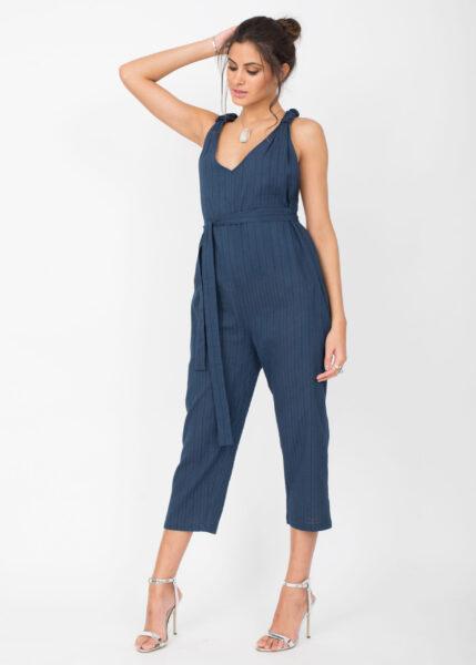 Racer Back Cropped Summer Jumpsuit Cotton Blue – likemary