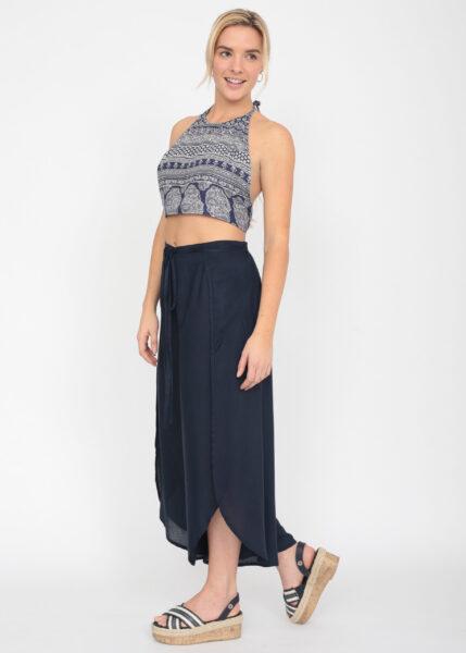 Relaxed Wrap Side Spilt Trousers Navy Blue