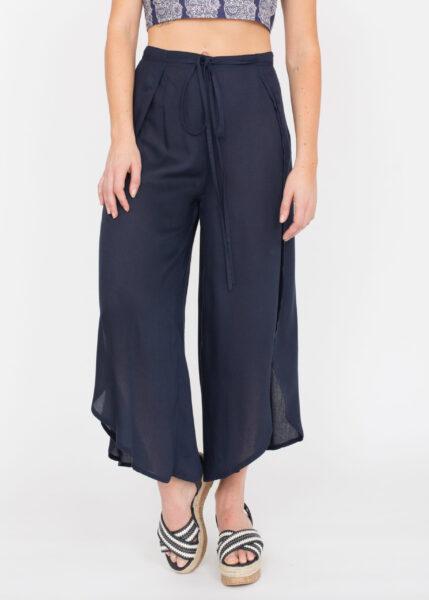 Relaxed Wrap Side Spilt Trousers Navy Blue