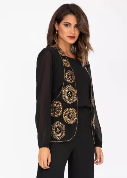 Sequin And Bead Embellished Bolero In Gold