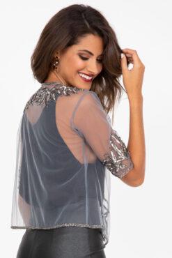 Sequin And Bead Embellished Bolero In Silver
