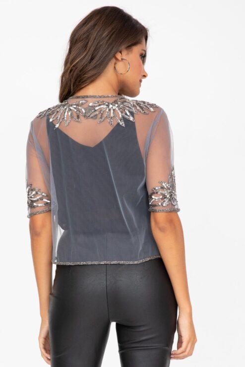 Sequin And Bead Embellished Bolero In Silver