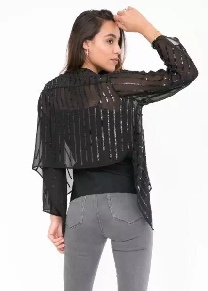 Sheer Chiffon Sequins Shrug Bolero Black