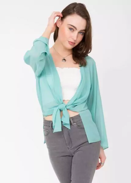 Sheer Georgette Coverup Cardigan Mint