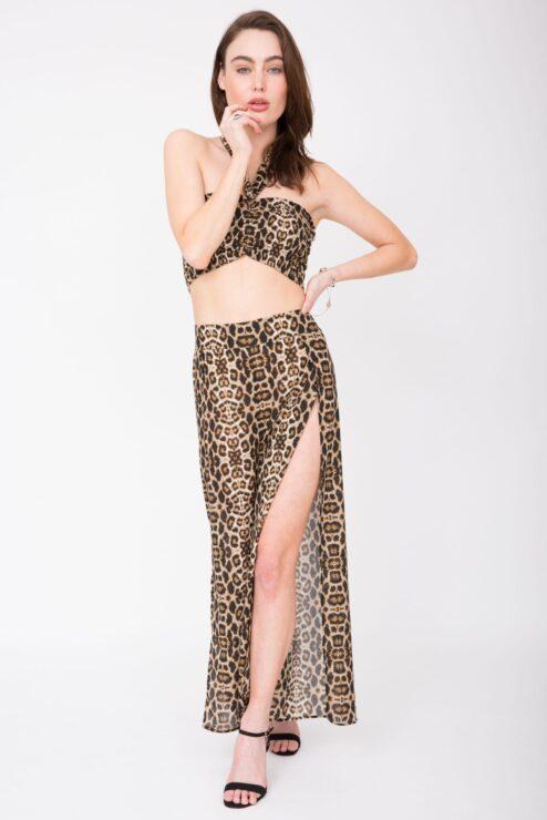 Sheer Side Split Festival Trouser Leopard Print