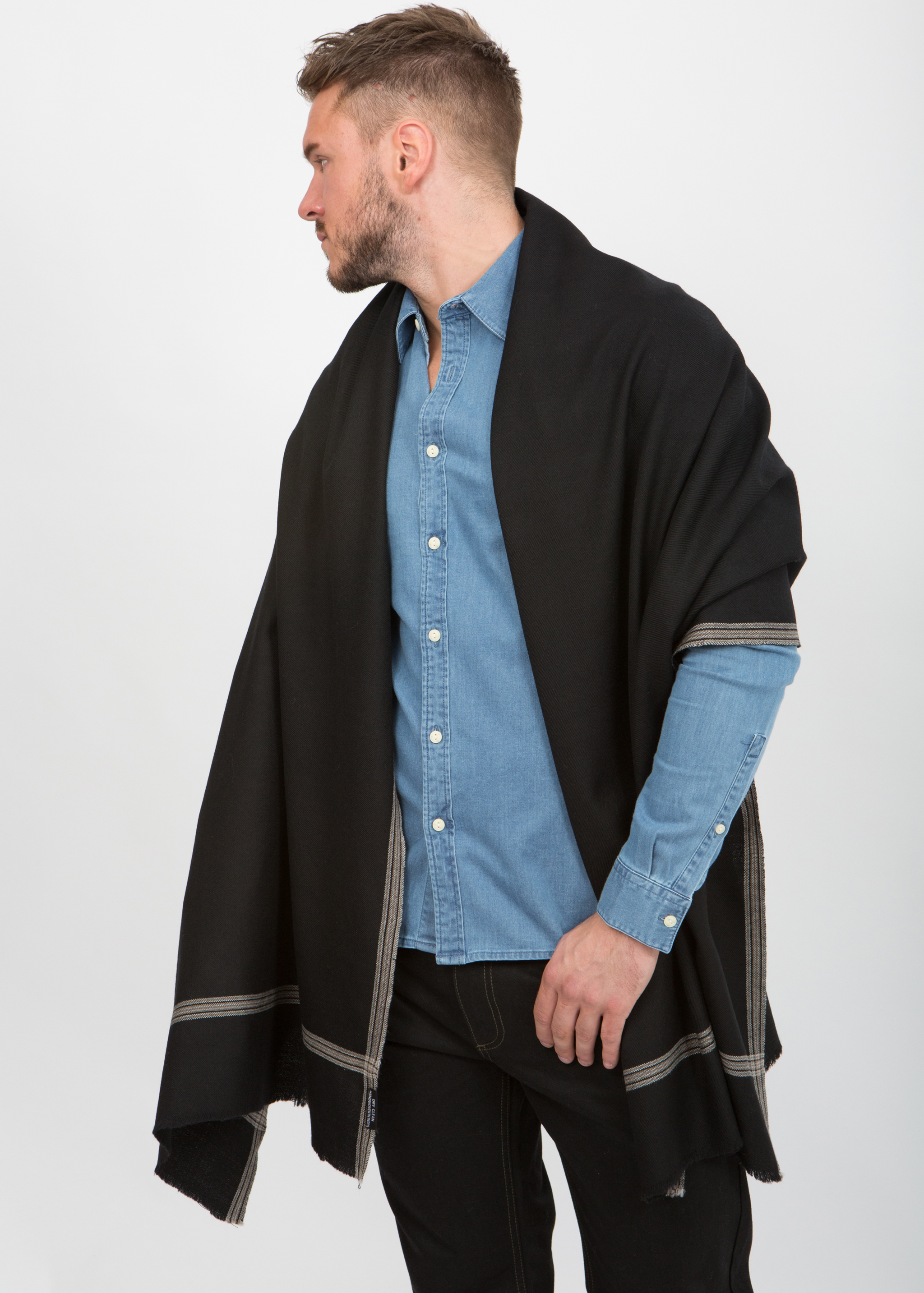 Shoreditch Mens Merino Wool Oversize Scarf Black 100 X 200cm – likemary