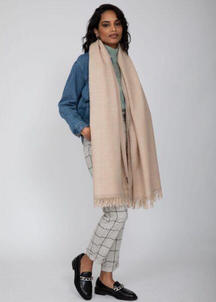 Shoreditch Merino Handwoven Pashmina Shawl and Blanket Scarf Fawn Beige