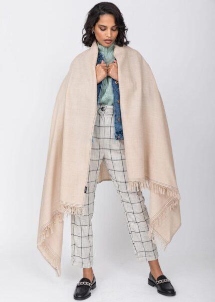 Shoreditch Merino Handwoven Pashmina Shawl and Blanket Scarf Fawn Beige