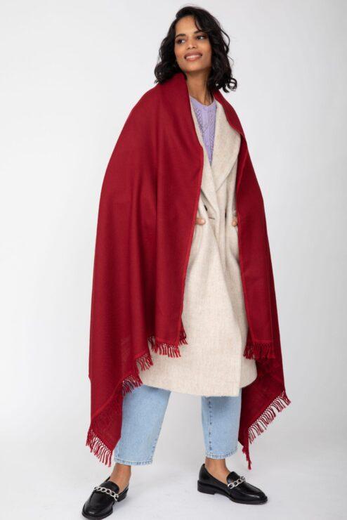 Shoreditch Merino Wool Shawl & Oversize Scarf Red 100 x 200cm