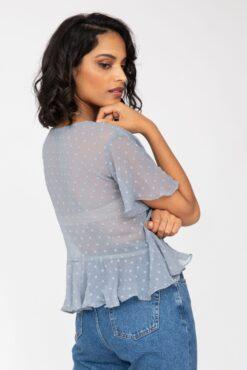 Short Butterfly Sleeve Top In Calm Grey Dots