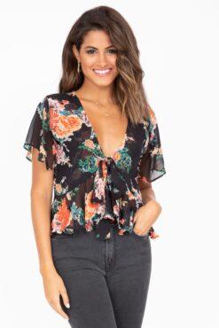 Short Butterfly Sleeve Top in Floral Print