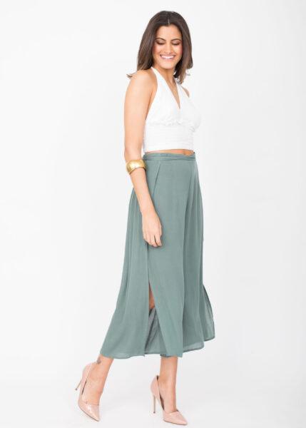 Side Split Holiday Trousers Wide Leg Verona Green