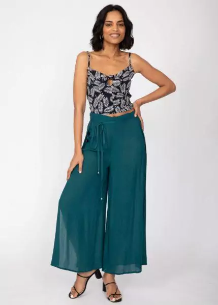 Side Split Wide Leg Relaxed Trousers in Teal