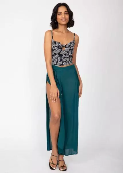 Side Split Wide Leg Relaxed Trousers in Teal