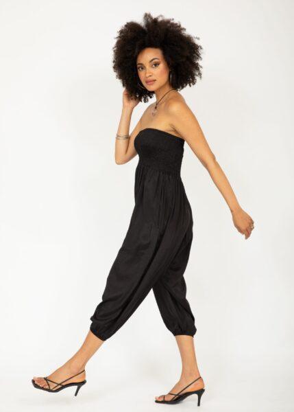 Silk Look Convertible Harem Trouser and Capri Jumpsuit Black