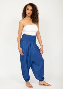 Silk Look Convertible Harem Trouser and Capri Jumpsuit Cobalt
