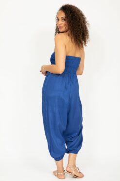 Silk Look Convertible Harem Trouser and Capri Jumpsuit Cobalt