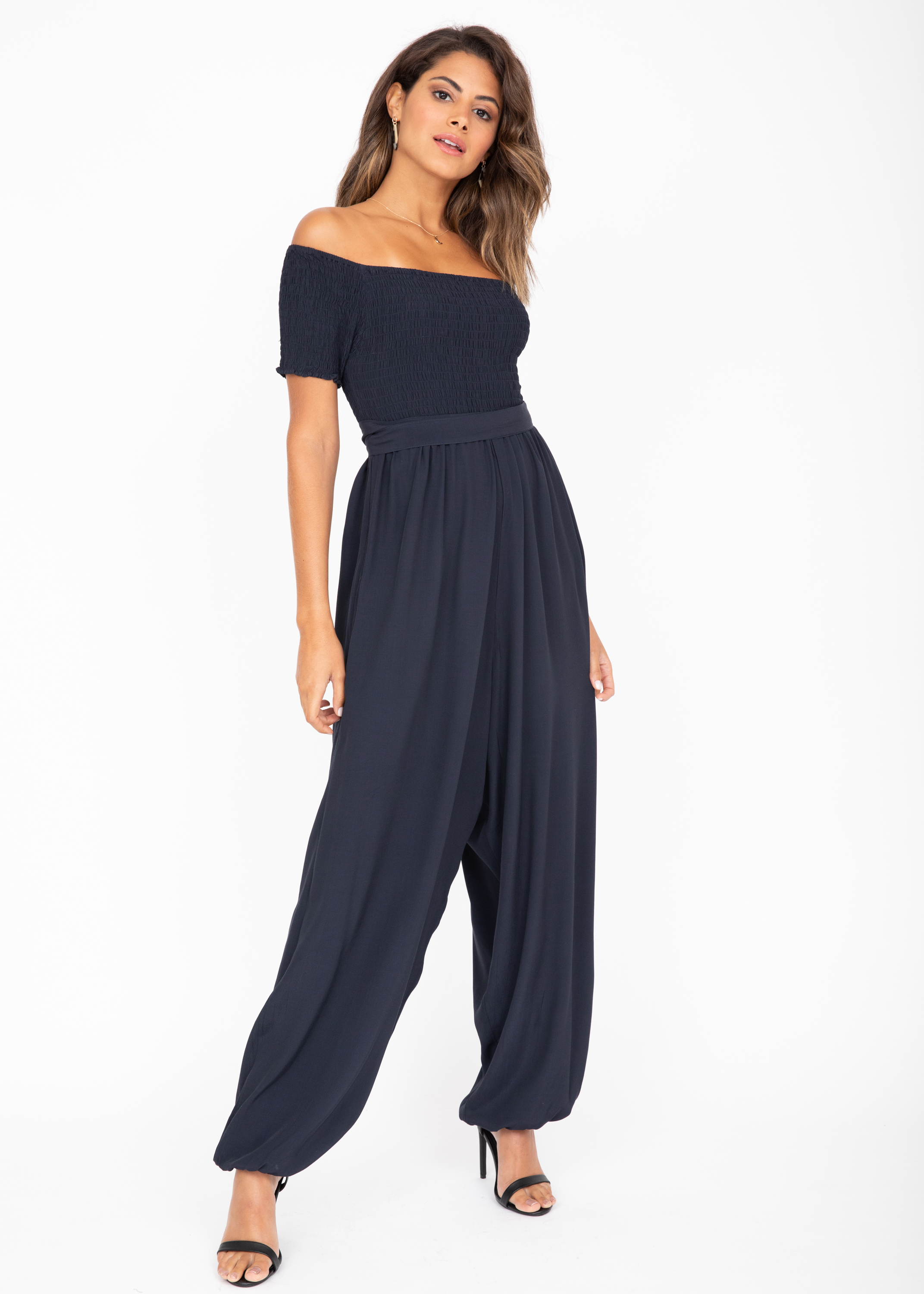 off shoulder formal jumpsuit