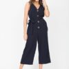 Sleeveless Jumpsuit Cropped Relaxed Romper Navy Blue