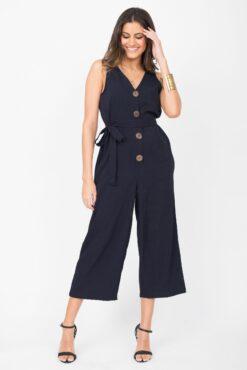Sleeveless Jumpsuit Cropped Relaxed Romper Navy Blue