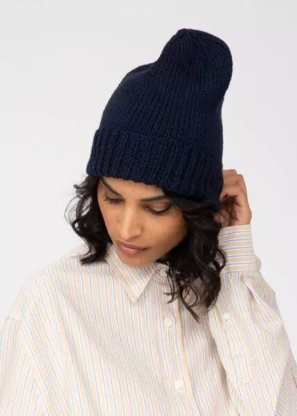 Slouch Beanie Hat Merino Wool Navy Blue