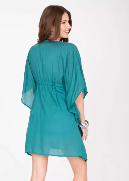 Tassel Tie Beach Kaftan in Turquoise Blue