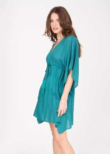 Tassel Tie Beach Kaftan in Turquoise Blue