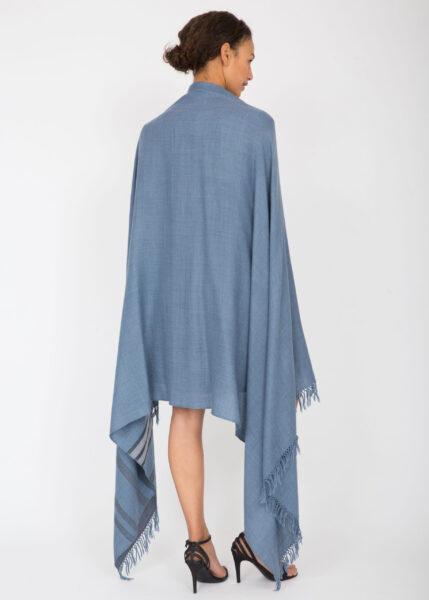 Twill Handwoven Merino Shawl and Oversize Scarf with Stripes 100 X 200cm Jeans Blue