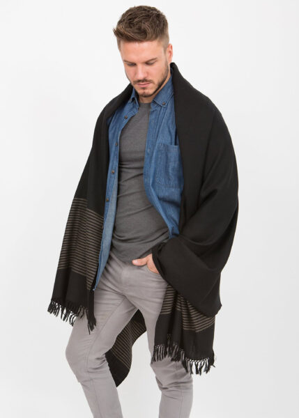 Twill Merino Handwoven Oversize Scarf with Stripes Design – likemary