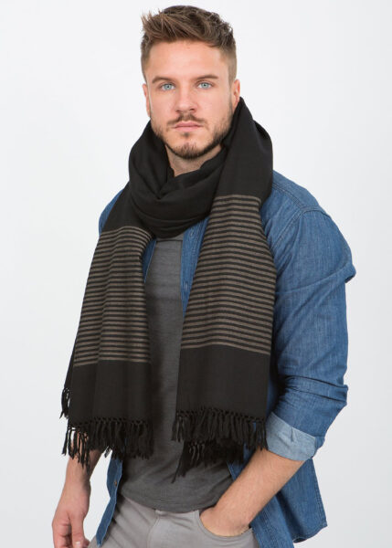 Twill Merino Handwoven Oversize Scarf with Stripes Design – likemary