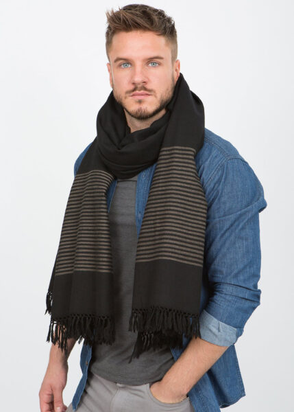 Twill Merino Handwoven Oversize Scarf with Stripes Design