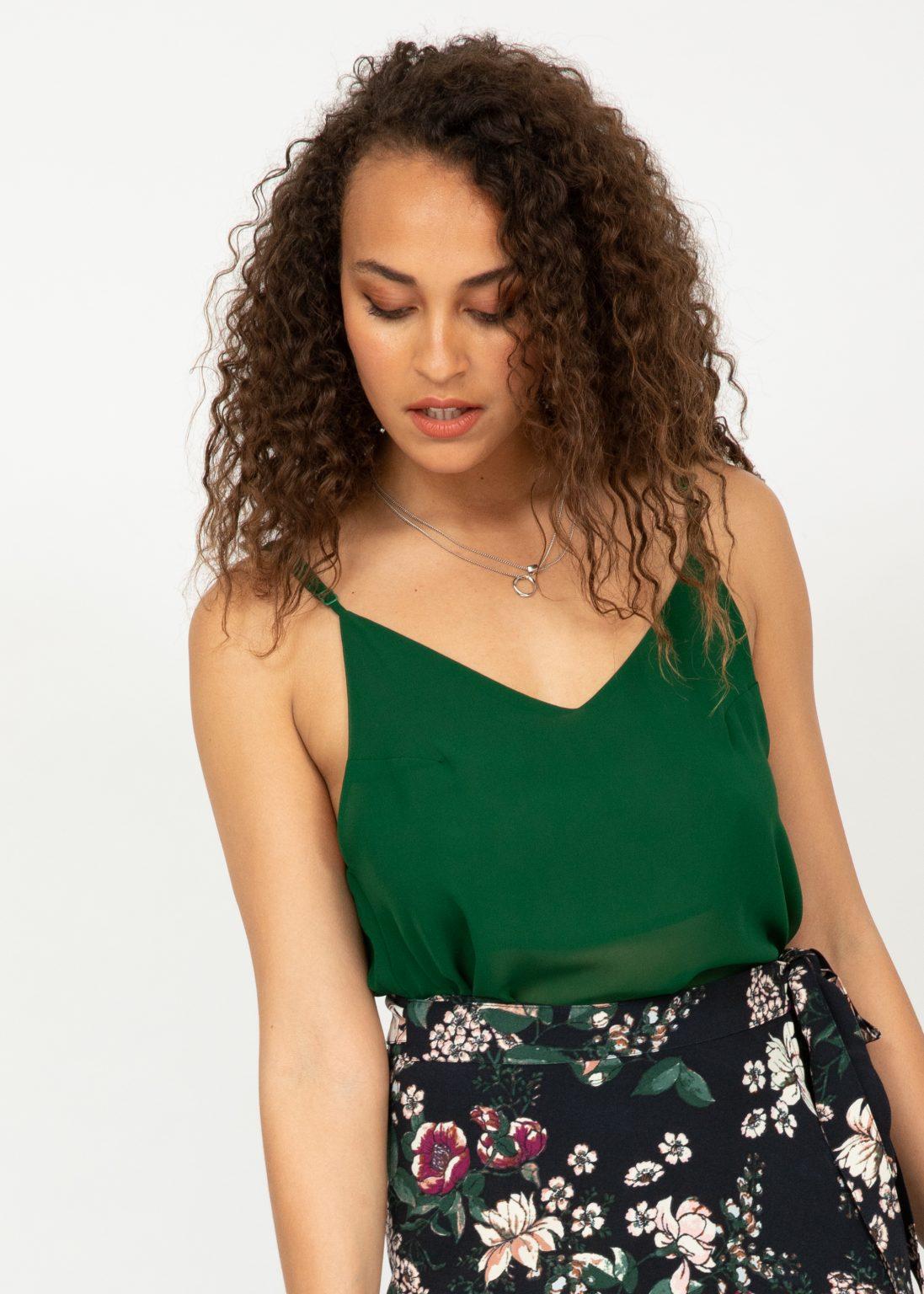 V-Neck Sheer Georgette Camisole Green – likemary