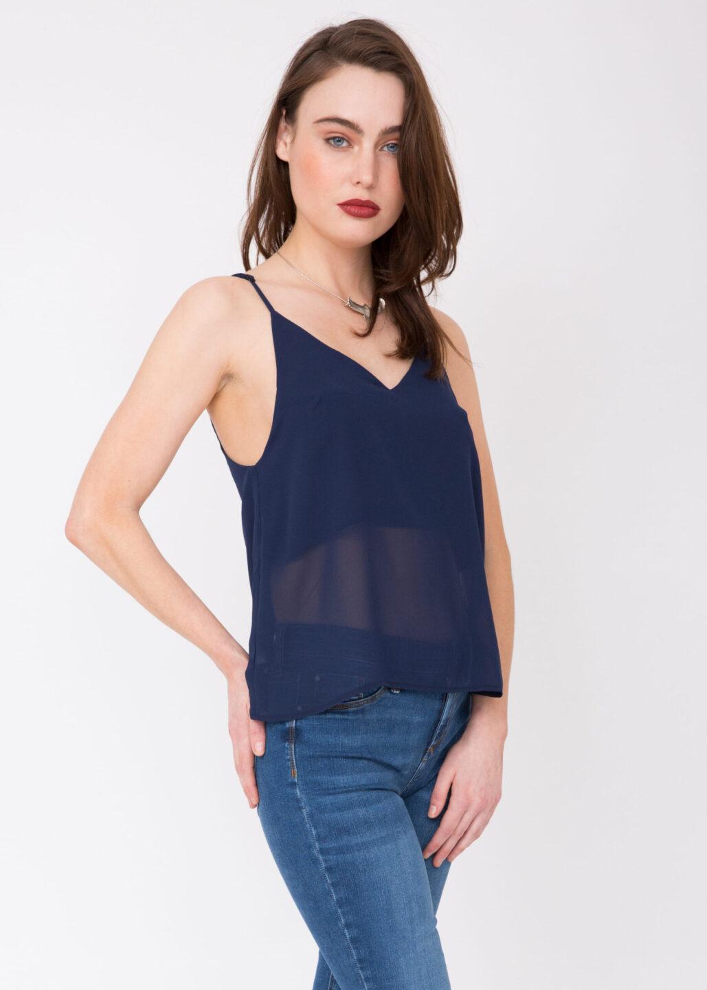 V-Neck Sheer Georgette Camisole Navy – likemary