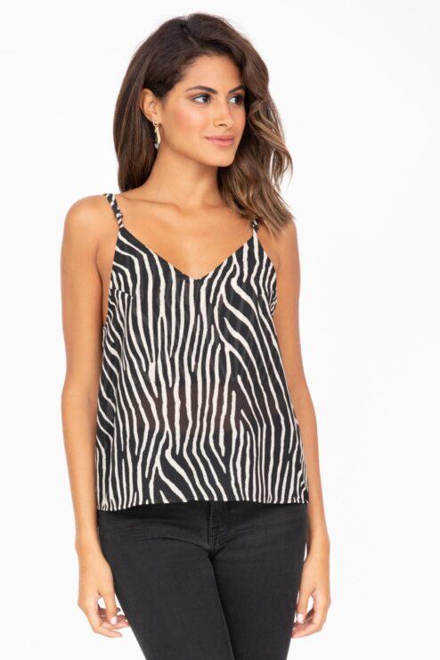 V-Neck Sheer Georgette Camisole Zebra Stripes Print