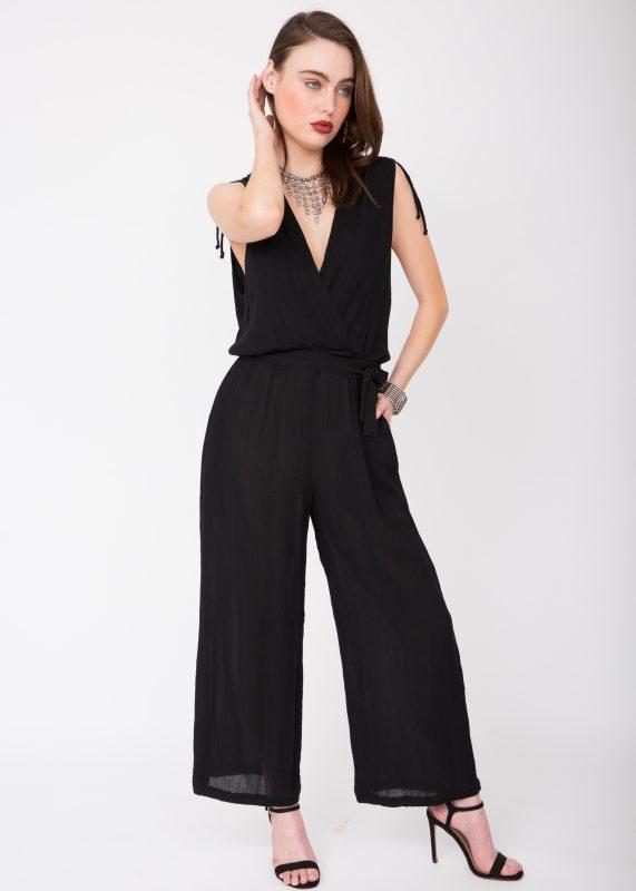 Wrap Front Soft Crinkle Jumpsuit Black – likemary